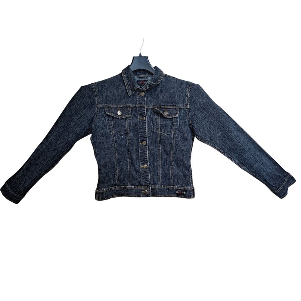 LiF World Standard Denim Jacket Womens L Stretch Blue Jean Button Up